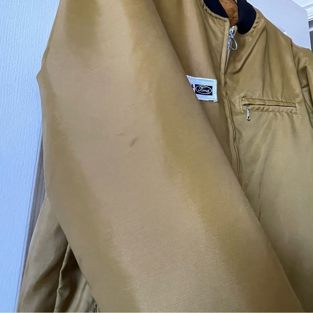 Ford Vintage Rare 90s Winter Jacket Zip Up Fuzzy Lined  Yellow Mustard Size l - Picture 9 of 16